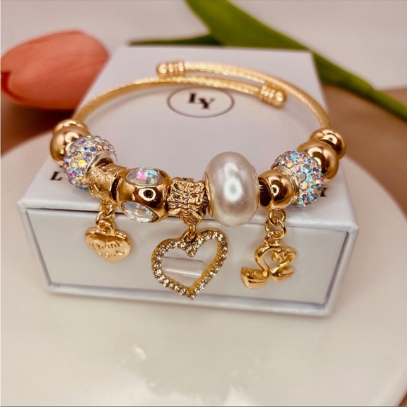 14K Gold - Stainless Steel- Hearts - Swans Charms Bracelet - Picture 4 of 4